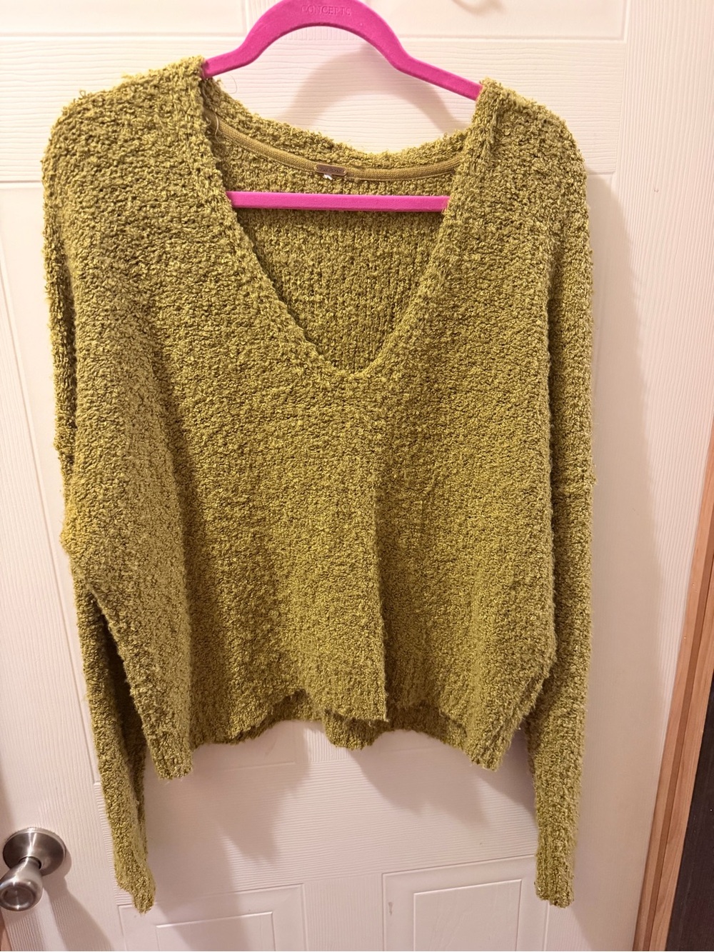Free People Mustard Yellow Bouclé V-Neck Sweater